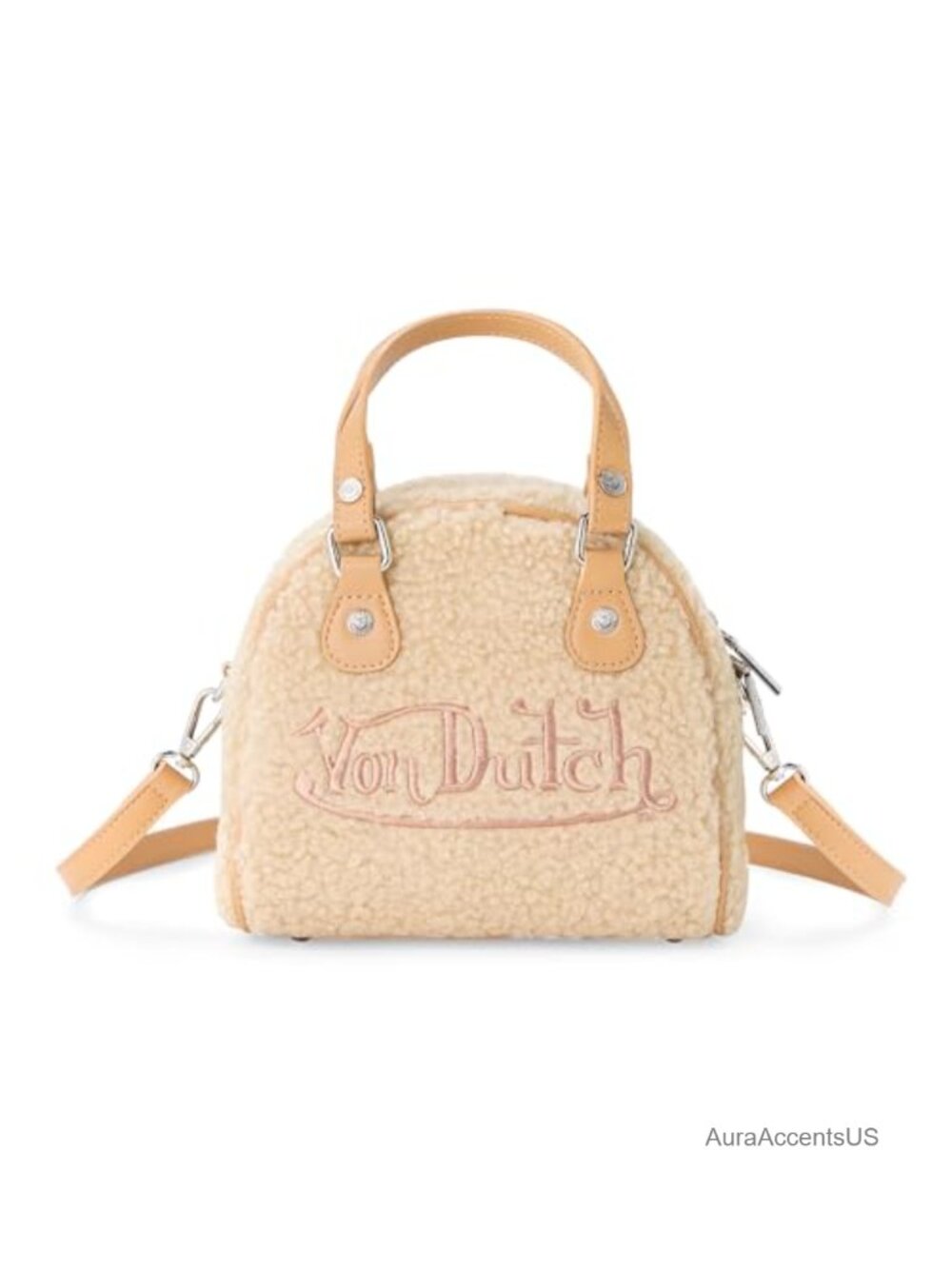 Von Dutch Faux Fur Bowling Bag Top-Handle Purse Adjustable Strap